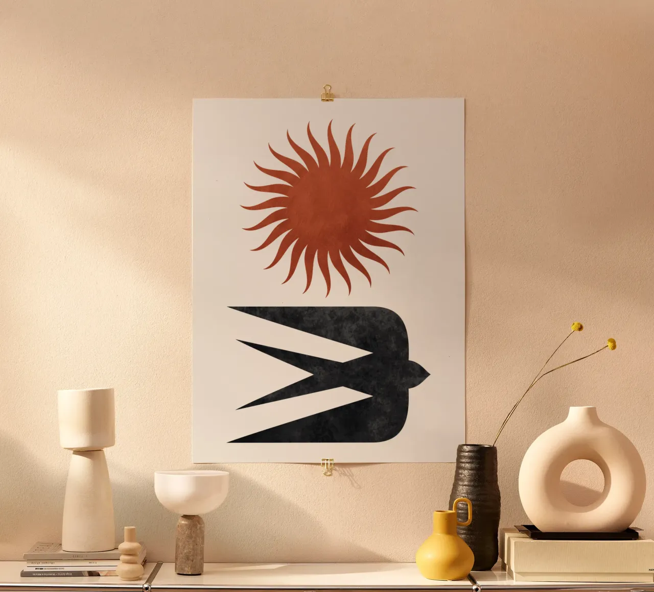 Rondine e Sole poster con telaio in plastica da Mariel Toigo