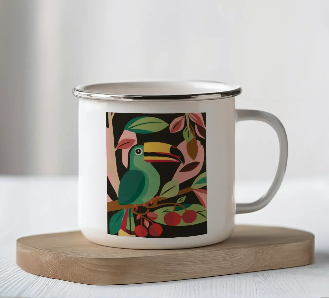 Tucano nella giungla tazza in smalto da Lyra Glaze