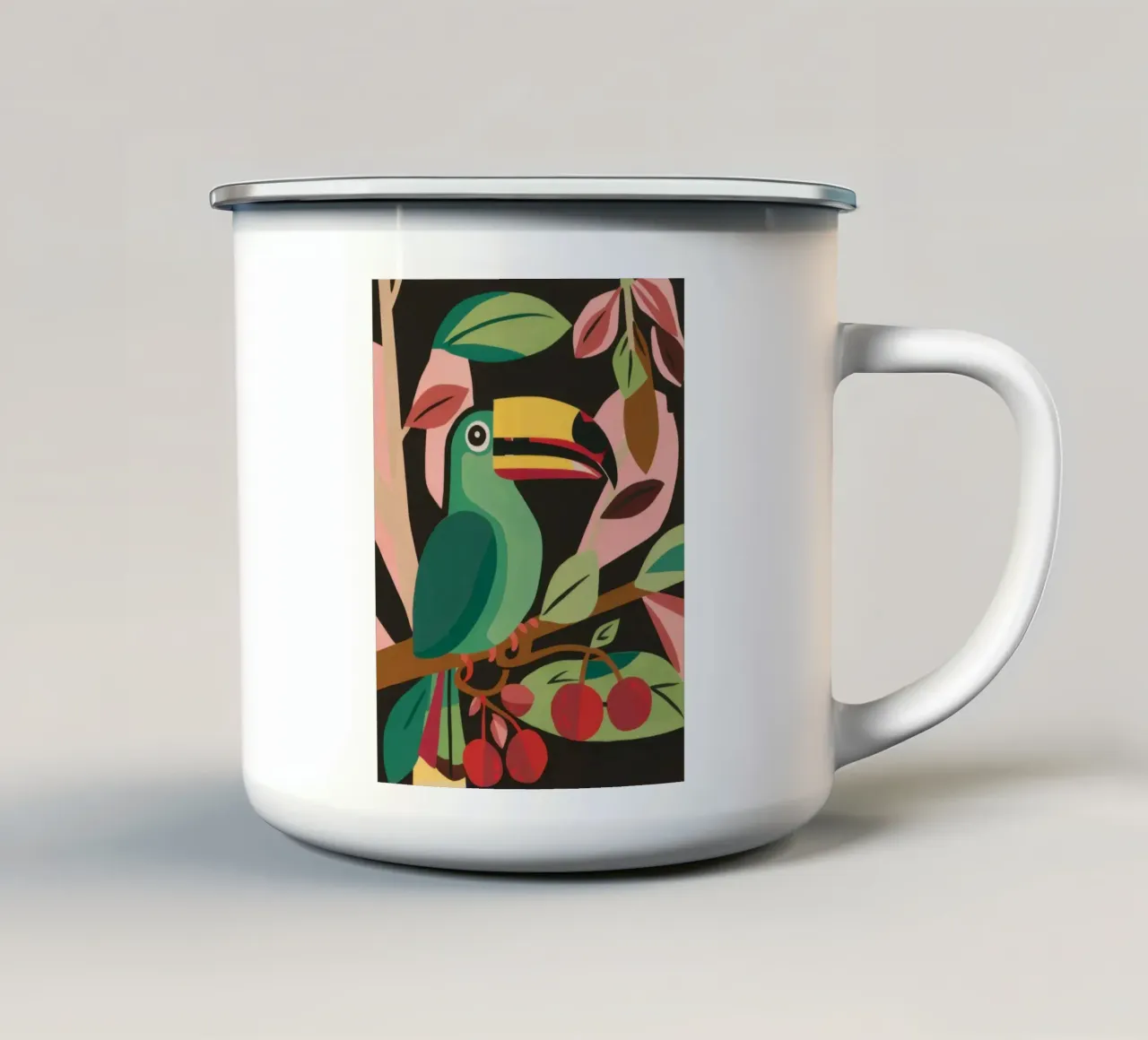 Tucano nella giungla tazza in smalto da Lyra Glaze