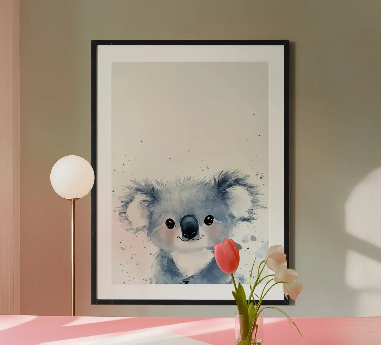 koala animale pelliccia orecchie naso occhi carino poster con telaio in legno da Thomas Weber