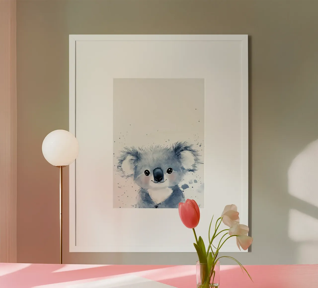 koala animale pelliccia orecchie naso occhi carino poster con telaio in legno da Thomas Weber