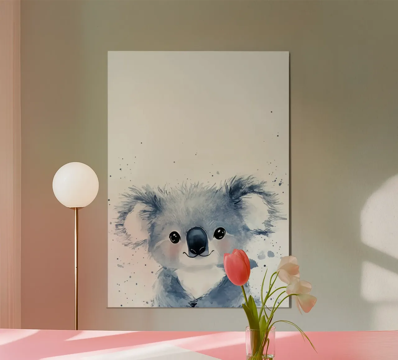 koala animale pelliccia orecchie naso occhi carino poster con telaio in legno da Thomas Weber