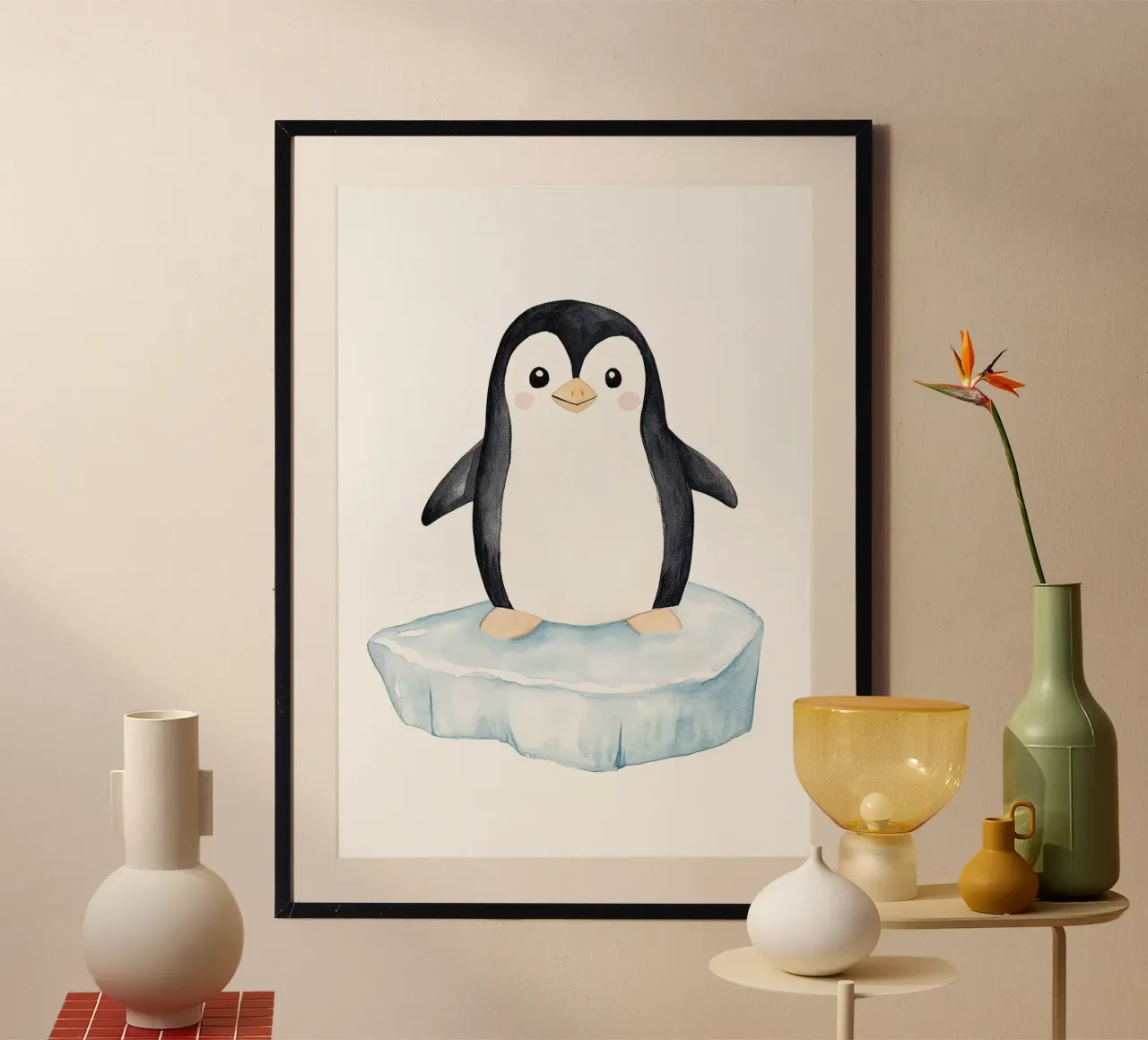 pinguino iceberg ghiaccio freddo sorridente in piedi poster con telaio in alluminio da Thomas Weber