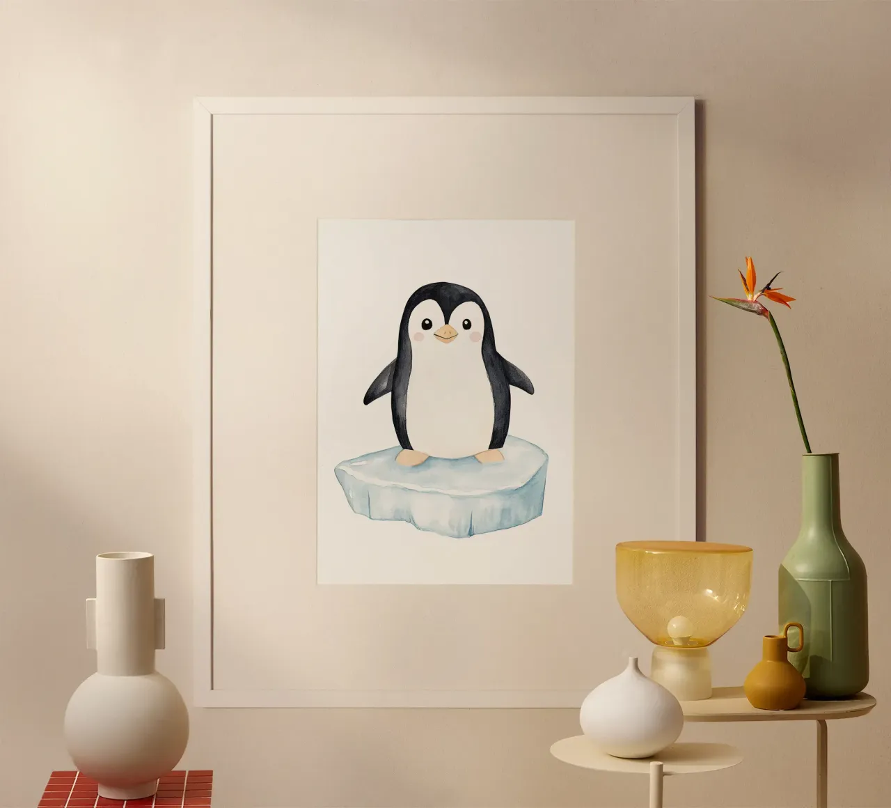 pinguino iceberg ghiaccio freddo sorridente in piedi poster con telaio in alluminio da Thomas Weber