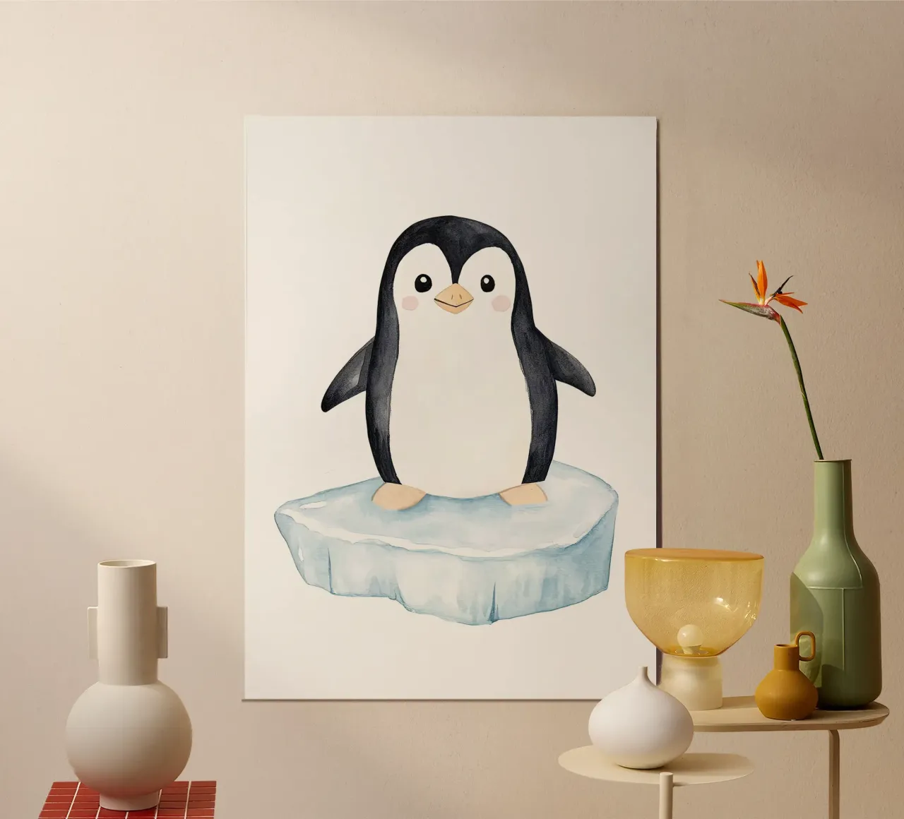 pinguino iceberg ghiaccio freddo sorridente in piedi poster con telaio in alluminio da Thomas Weber