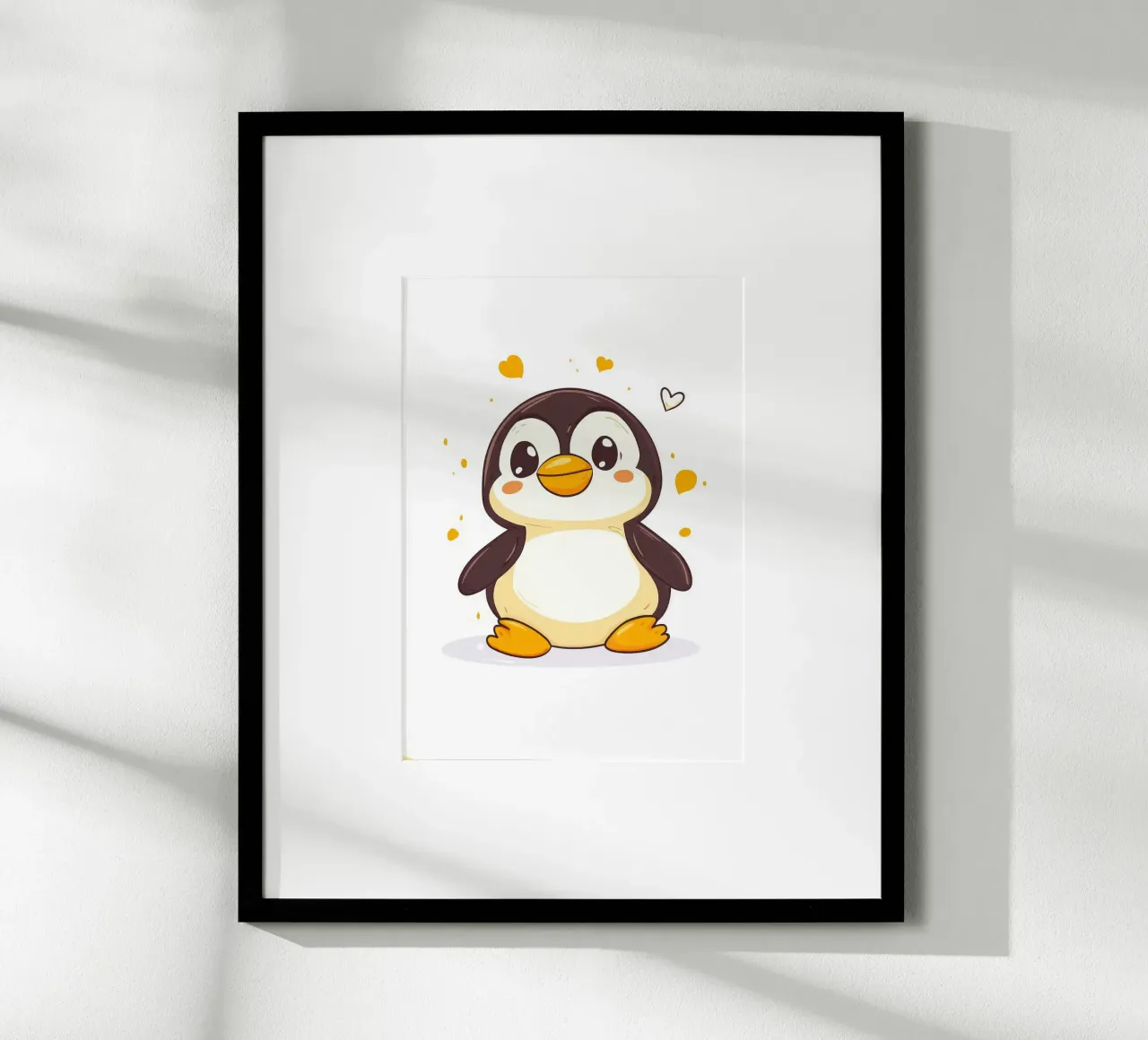 simpatico pinguino personaggio dei cartoni animati kawaii poster con telaio in legno da Thomas Weber