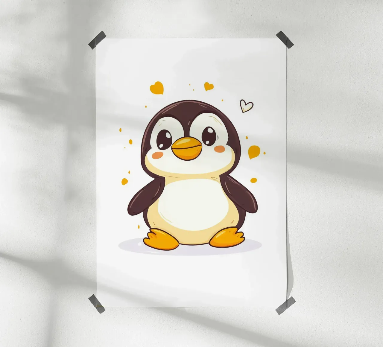 simpatico pinguino personaggio dei cartoni animati kawaii poster con telaio in legno da Thomas Weber