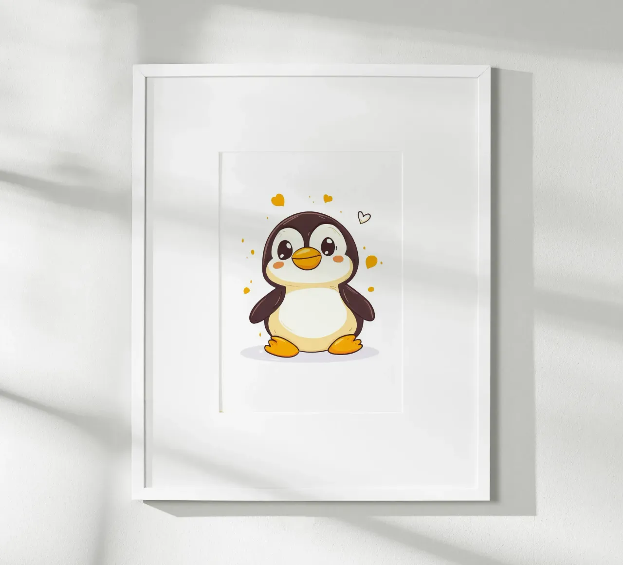 simpatico pinguino personaggio dei cartoni animati kawaii poster con telaio in legno da Thomas Weber