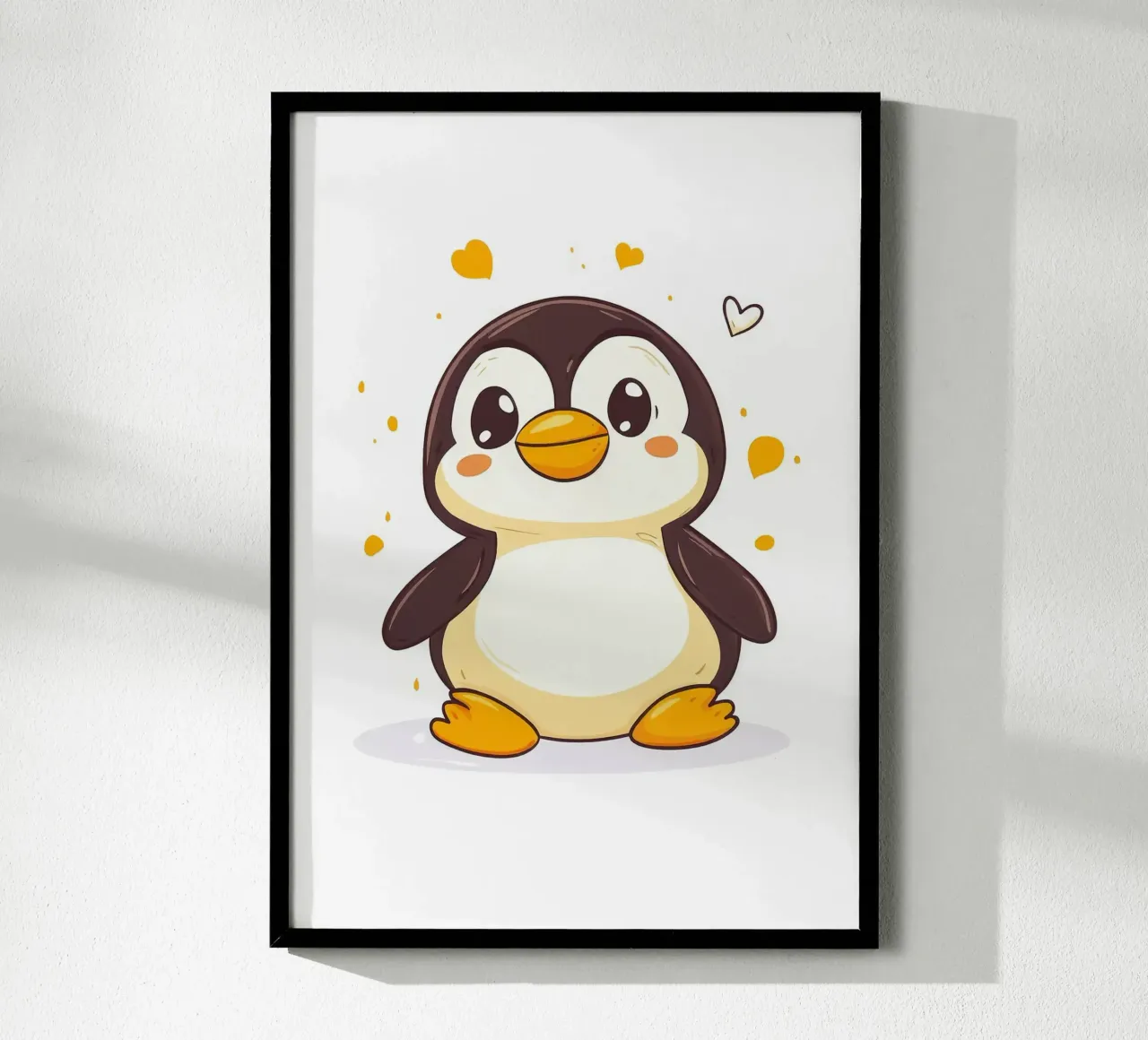 simpatico pinguino personaggio dei cartoni animati kawaii poster con telaio in legno da Thomas Weber