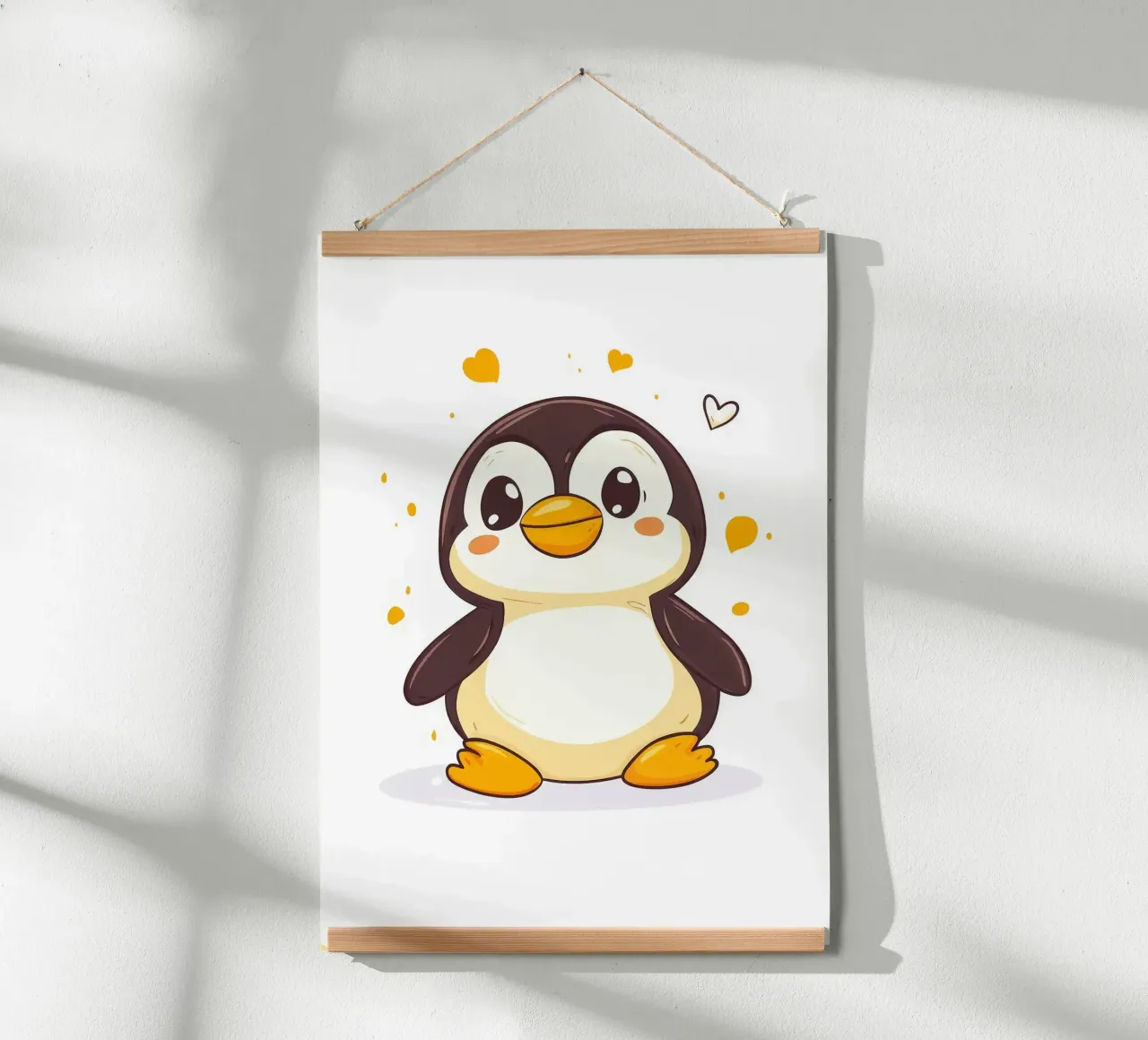 simpatico pinguino personaggio dei cartoni animati kawaii poster con telaio in legno da Thomas Weber