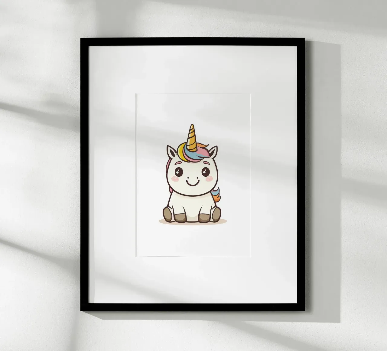 unicorno arcobaleno corno carino cartone animato poster con telaio in legno da Thomas Weber