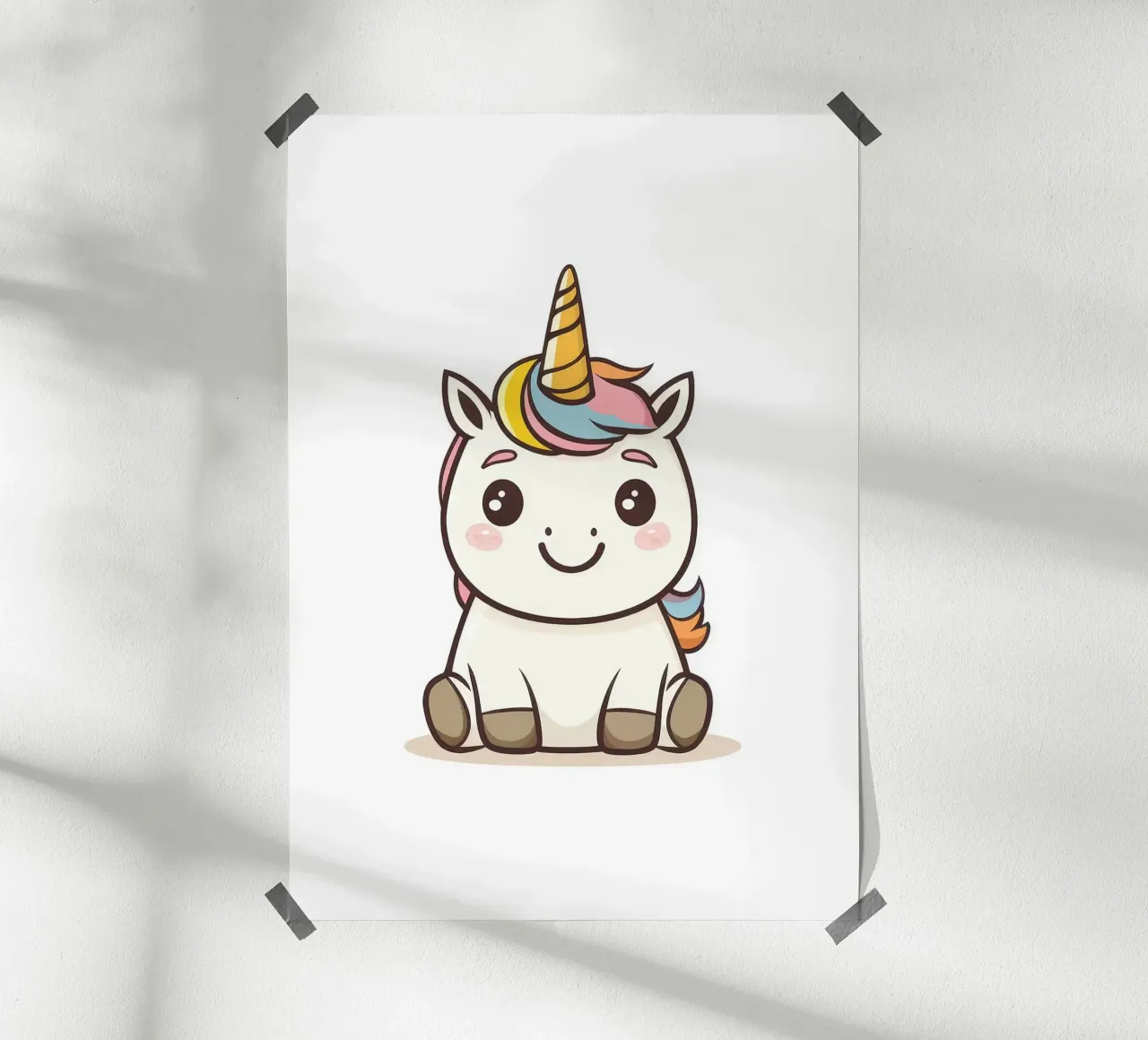 unicorno arcobaleno corno carino cartone animato poster con telaio in legno da Thomas Weber