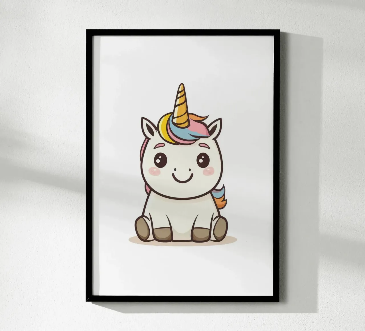 unicorno arcobaleno corno carino cartone animato poster con telaio in legno da Thomas Weber