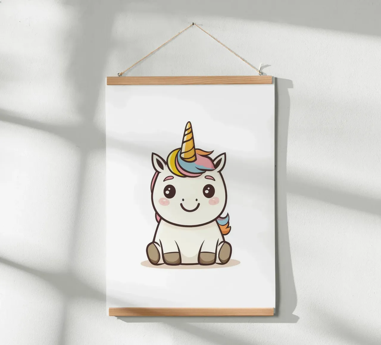 unicorno arcobaleno corno carino cartone animato poster con telaio in legno da Thomas Weber