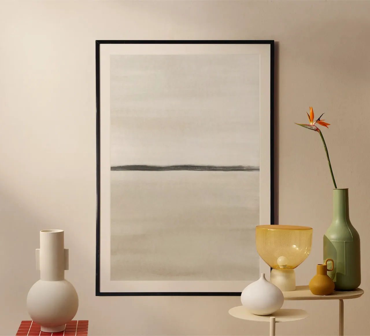 Acquerello minimalista beige 2/2 poster con telaio in legno da NouveauPrints