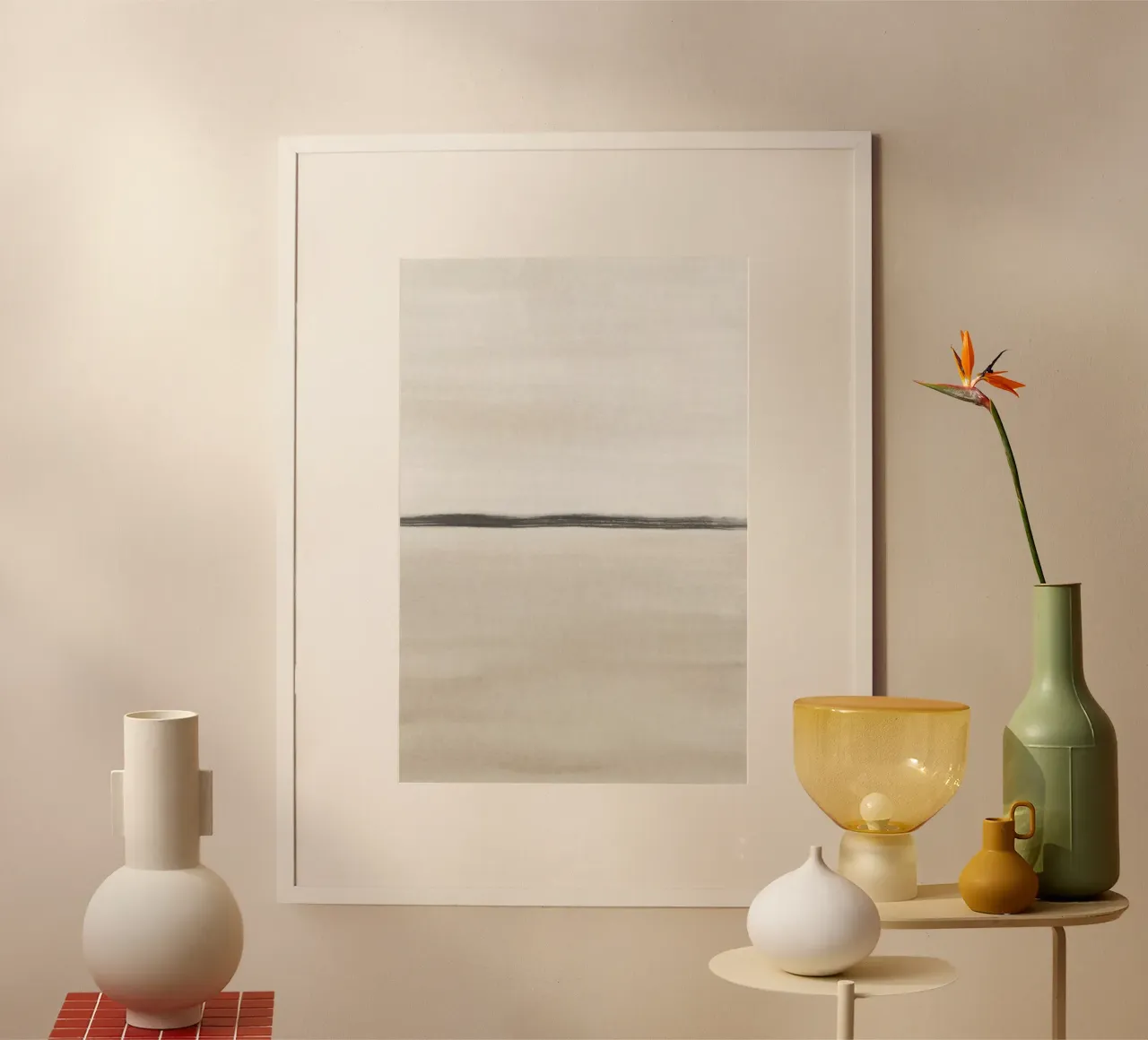 Acquerello minimalista beige 2/2 poster con telaio in legno da NouveauPrints