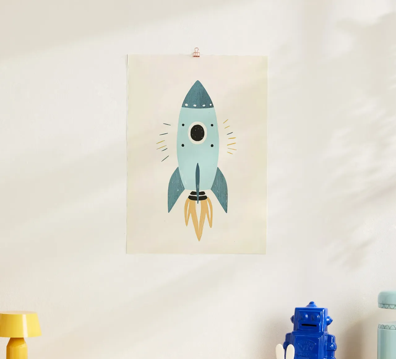 fusée engin spatial espace aérospatial poster avec cadre en bois de Thomas Weber