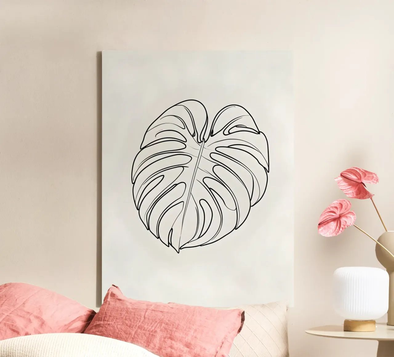 Monstera - Lijn Art Stijl canvas met Baklijst van The Green Room