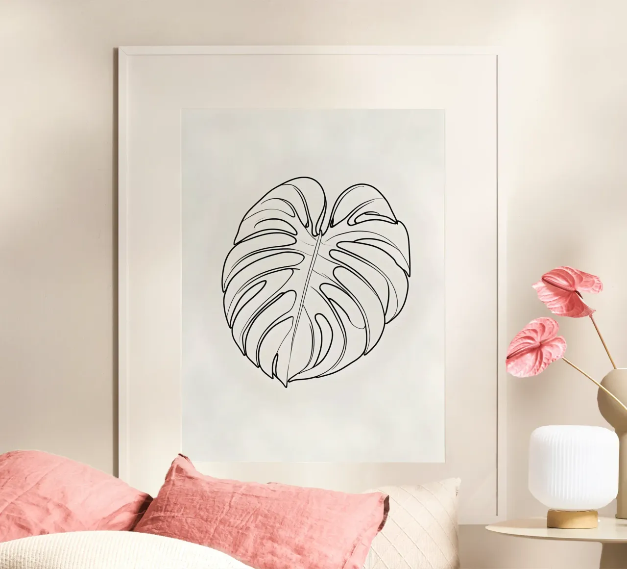 Monstera - Stile lineare poster con telaio in plastica da The Green Room