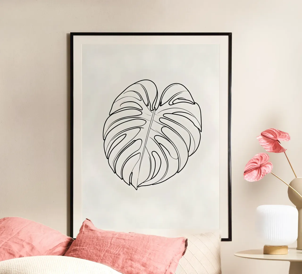 Monstera - Stile lineare poster con telaio in plastica da The Green Room