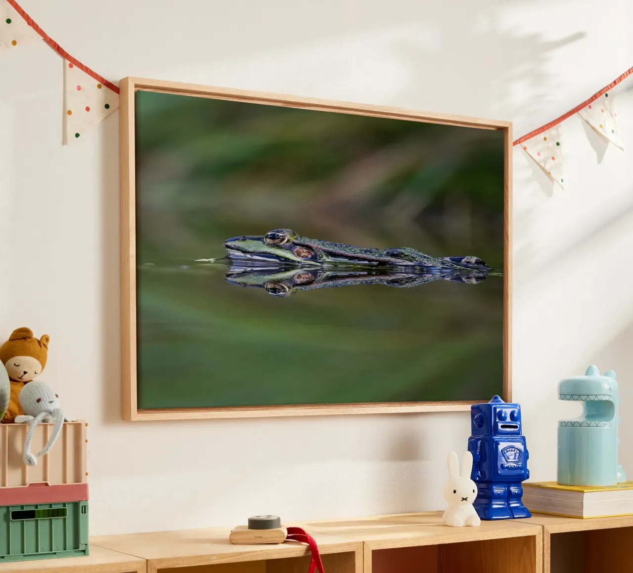Frog reflection canvas with Floater frame by Tom's Wildlife