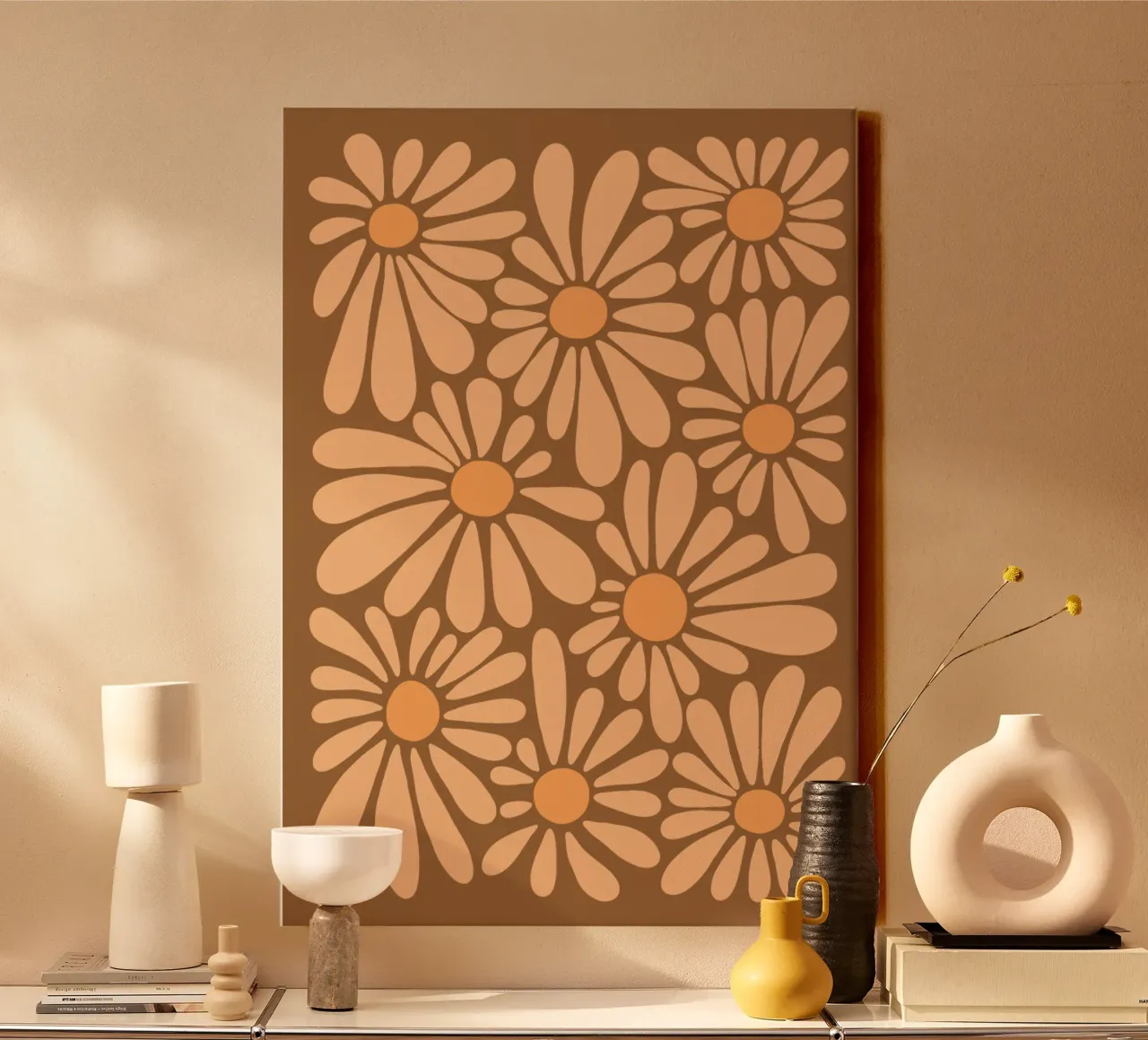 Peach fuzz flowers Leinwand mit Schattenfugenrahmen von TijanaArtStudio88