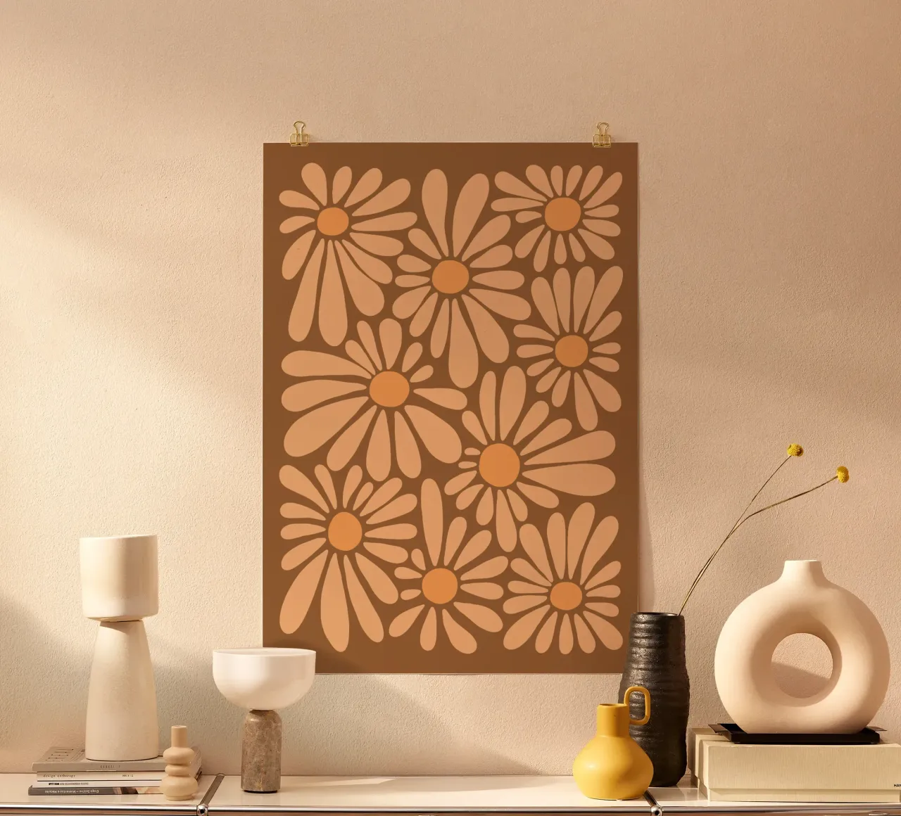Peach fuzz flowers poster con telaio in alluminio da TijanaArtStudio88