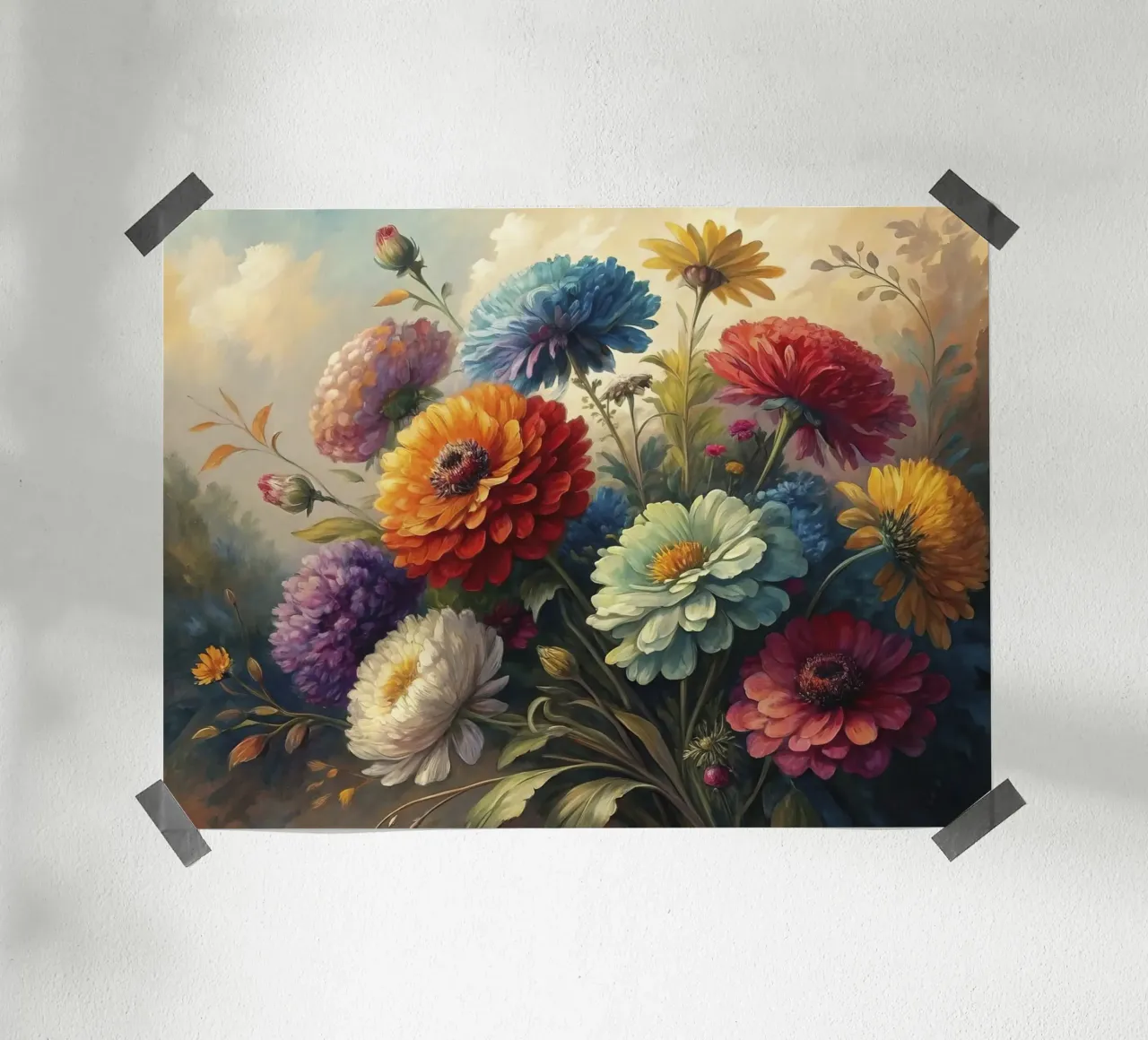 Composizione floreale colorata Pittura poster con telaio in plastica da 🎨 Point and Art
