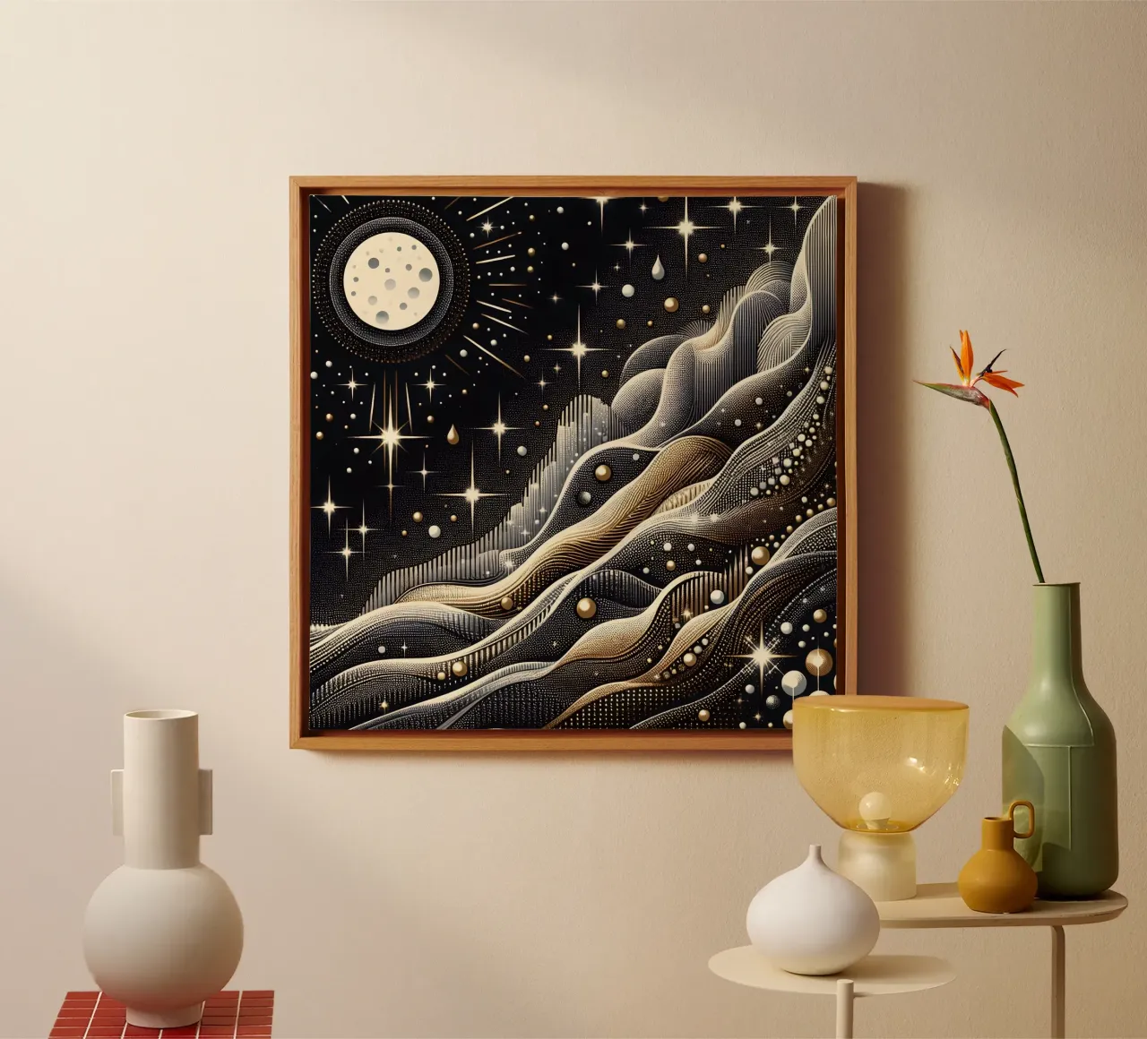 Luna ingioiellata Paesaggio Argento Oro tela con Cornice a cassetta da SilverPegasus