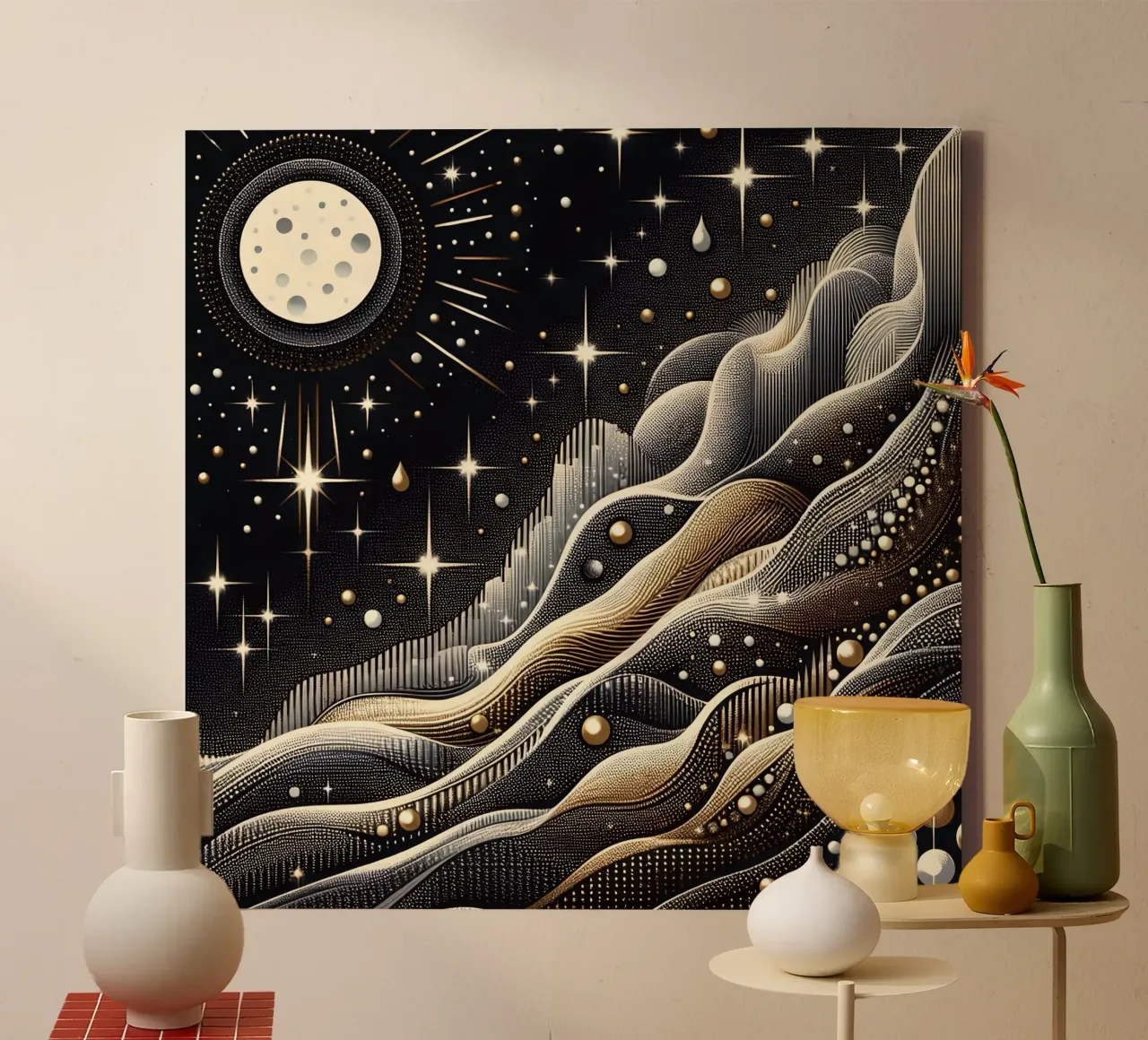 Luna ingioiellata Paesaggio Argento Oro tela con Cornice a cassetta da SilverPegasus