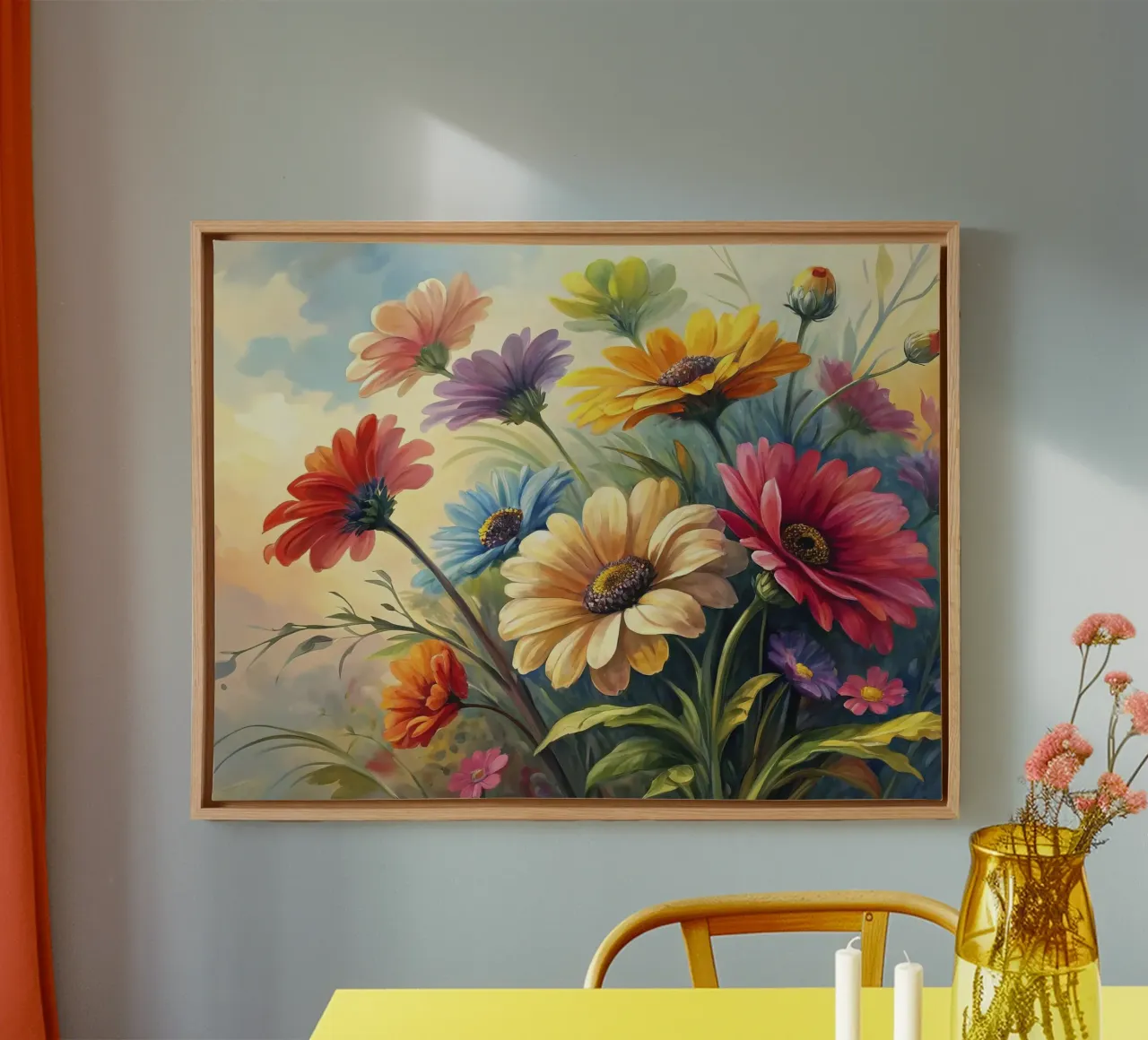 Kleurrijke Daisy bloementuin schilderij canvas met Baklijst van 🎨 Point and Art