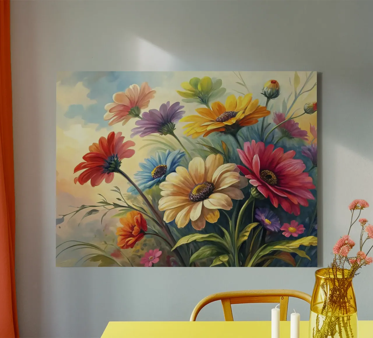 Kleurrijke Daisy bloementuin schilderij canvas met Baklijst van 🎨 Point and Art