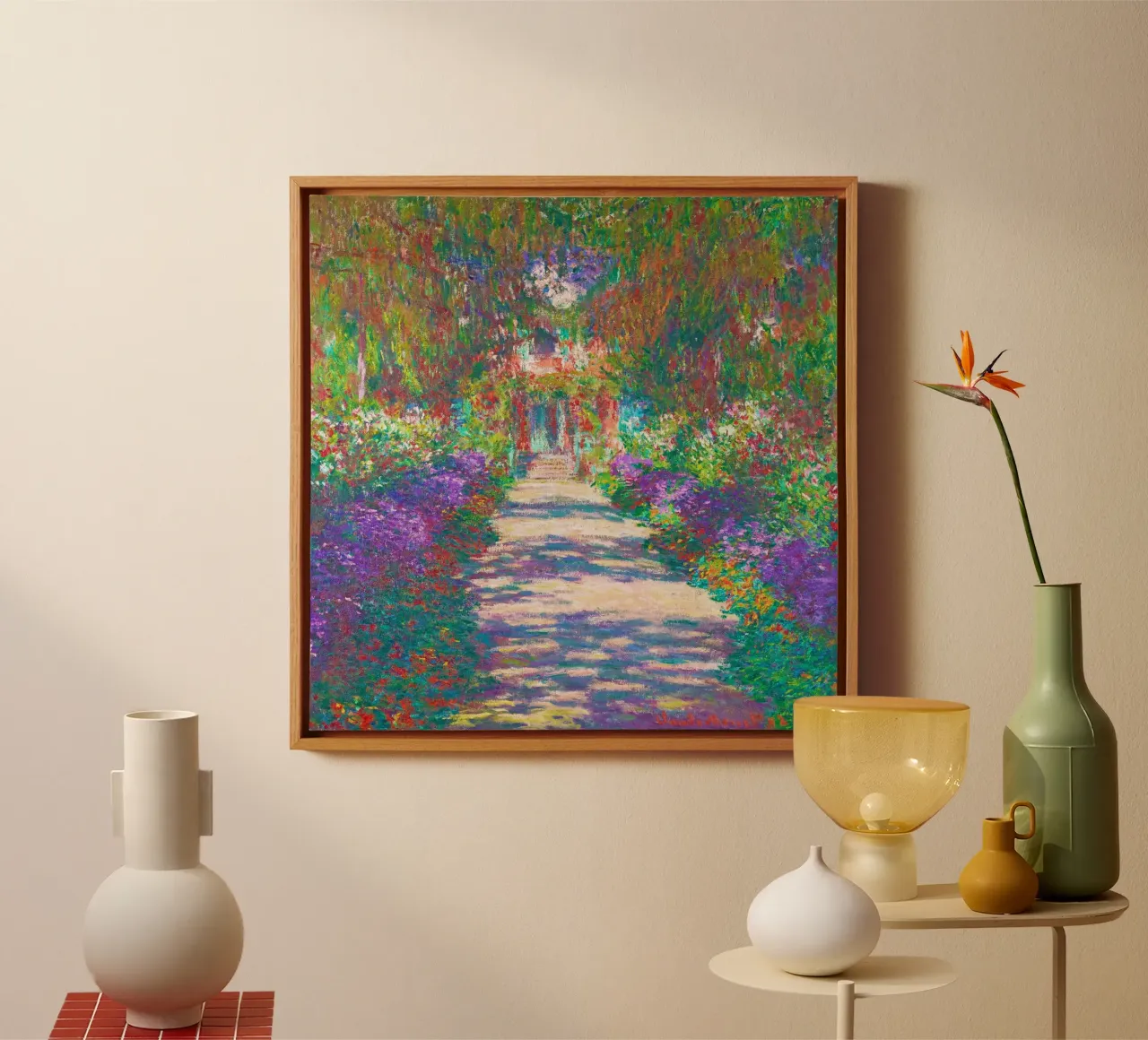 Pathway in Monet’s Garden in Giverny by Claude Monet canvas with Floater frame by Monet Art Prints