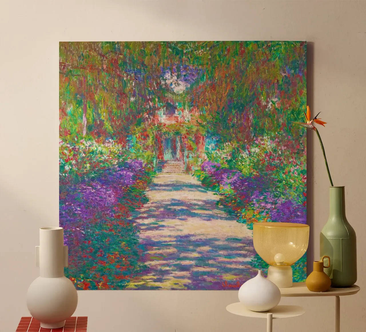 Pathway in Monet’s Garden in Giverny by Claude Monet canvas with Floater frame by Monet Art Prints