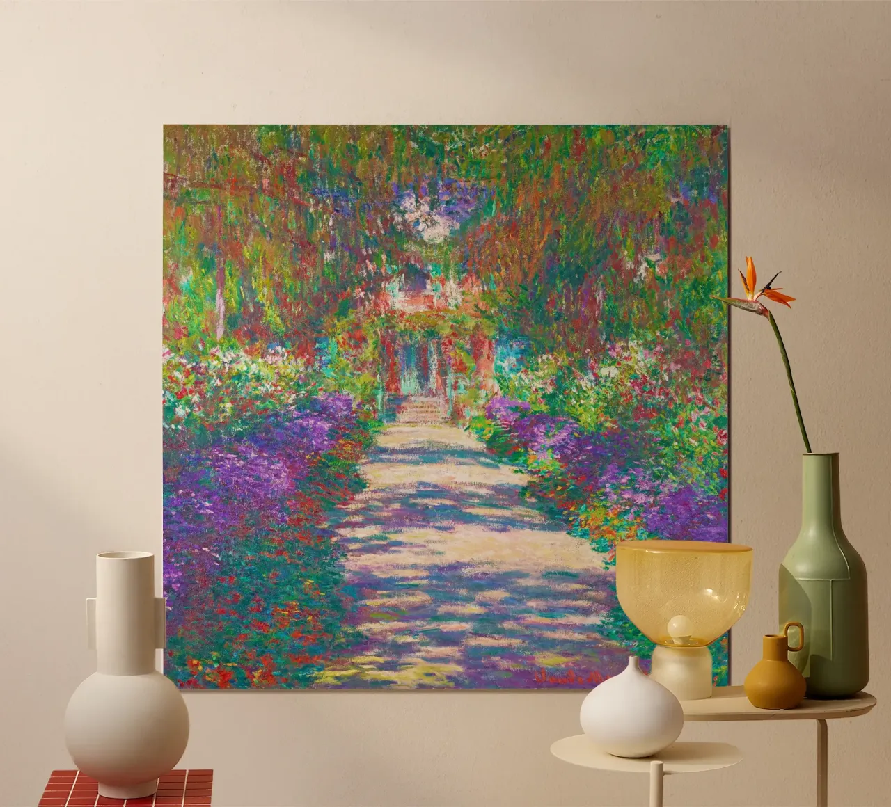 Sentiero nel Giardino di Monet a Giverny di Claude Monet poster con telaio in legno da Monet Art Prints