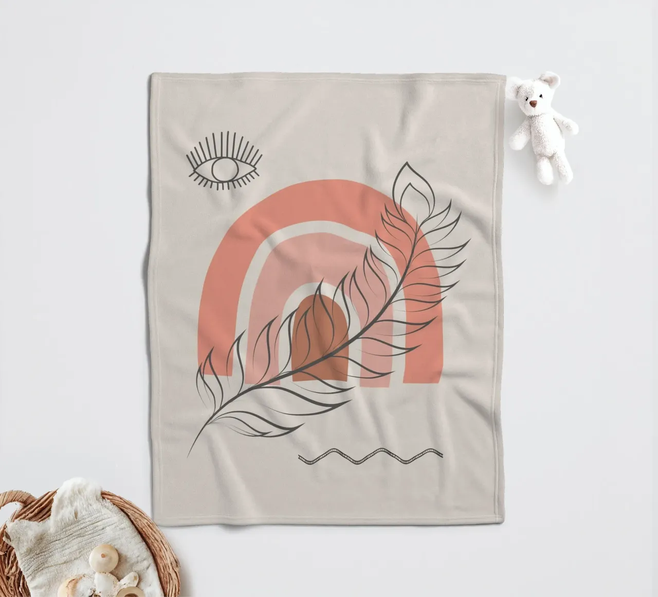 Piuma arcobaleno boho coperta in pile da Little Dean
