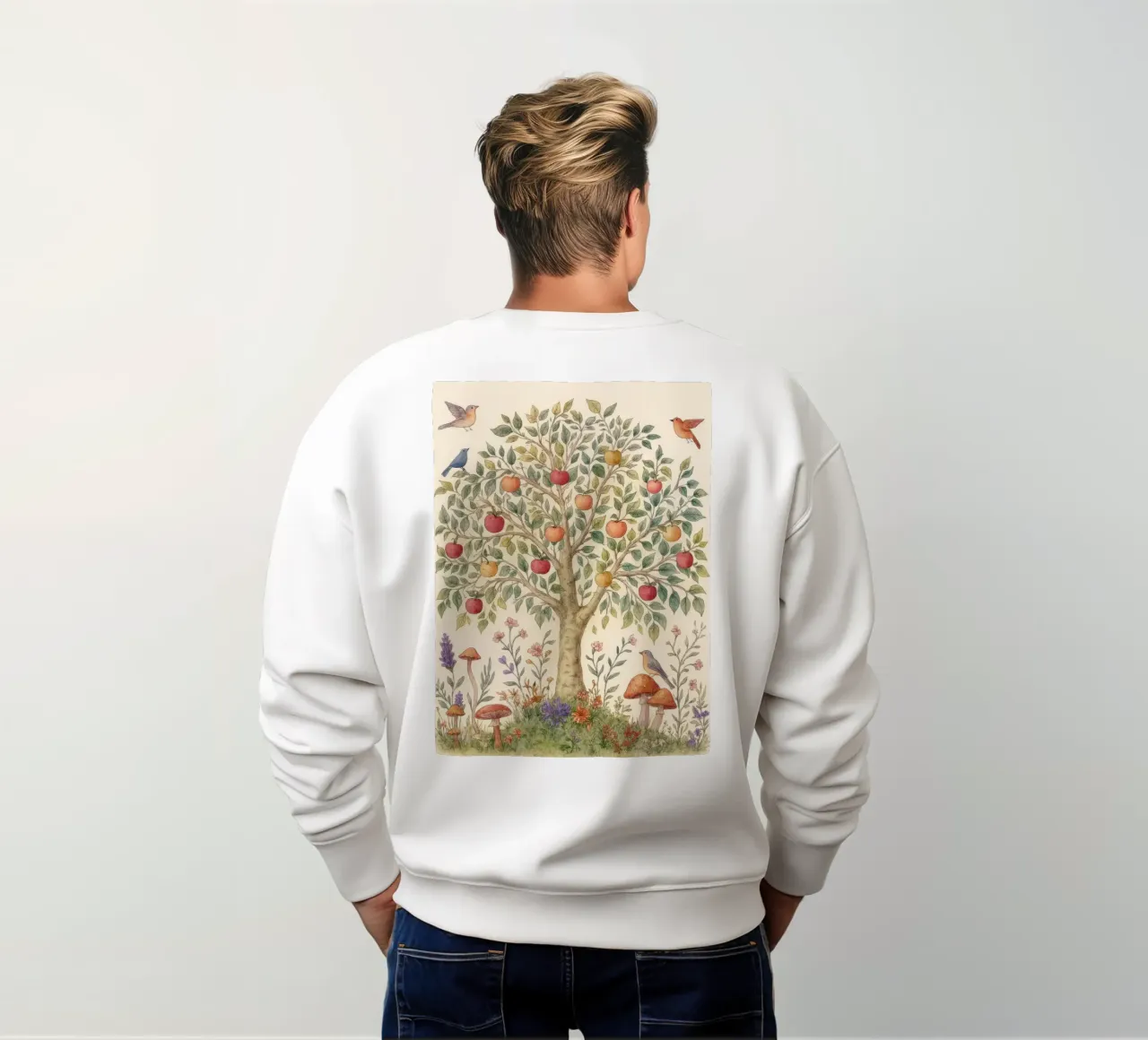 Albero di mele con uccelli e funghi Autunno botanico vintage felpa da Gentle Echoes Art