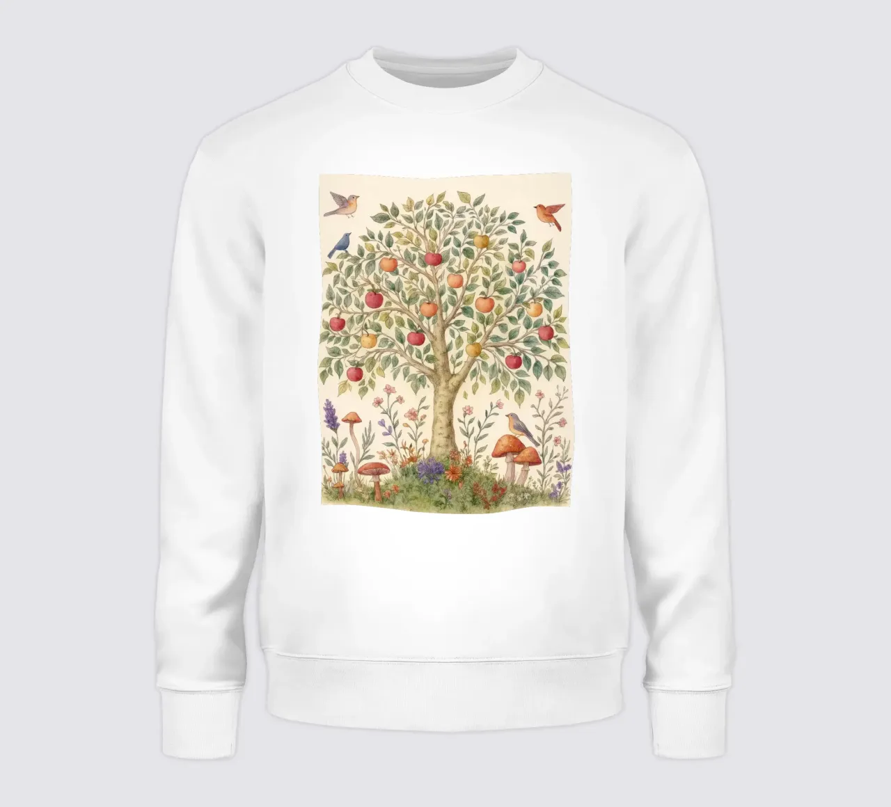 Albero di mele con uccelli e funghi Autunno botanico vintage felpa da Gentle Echoes Art