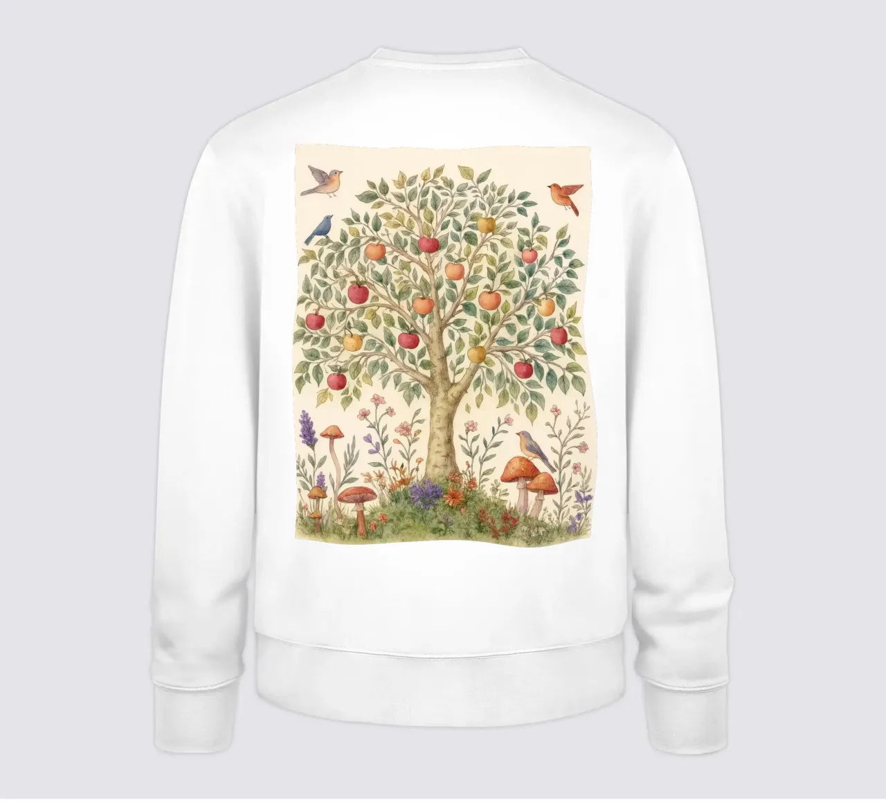 Albero di mele con uccelli e funghi Autunno botanico vintage felpa da Gentle Echoes Art