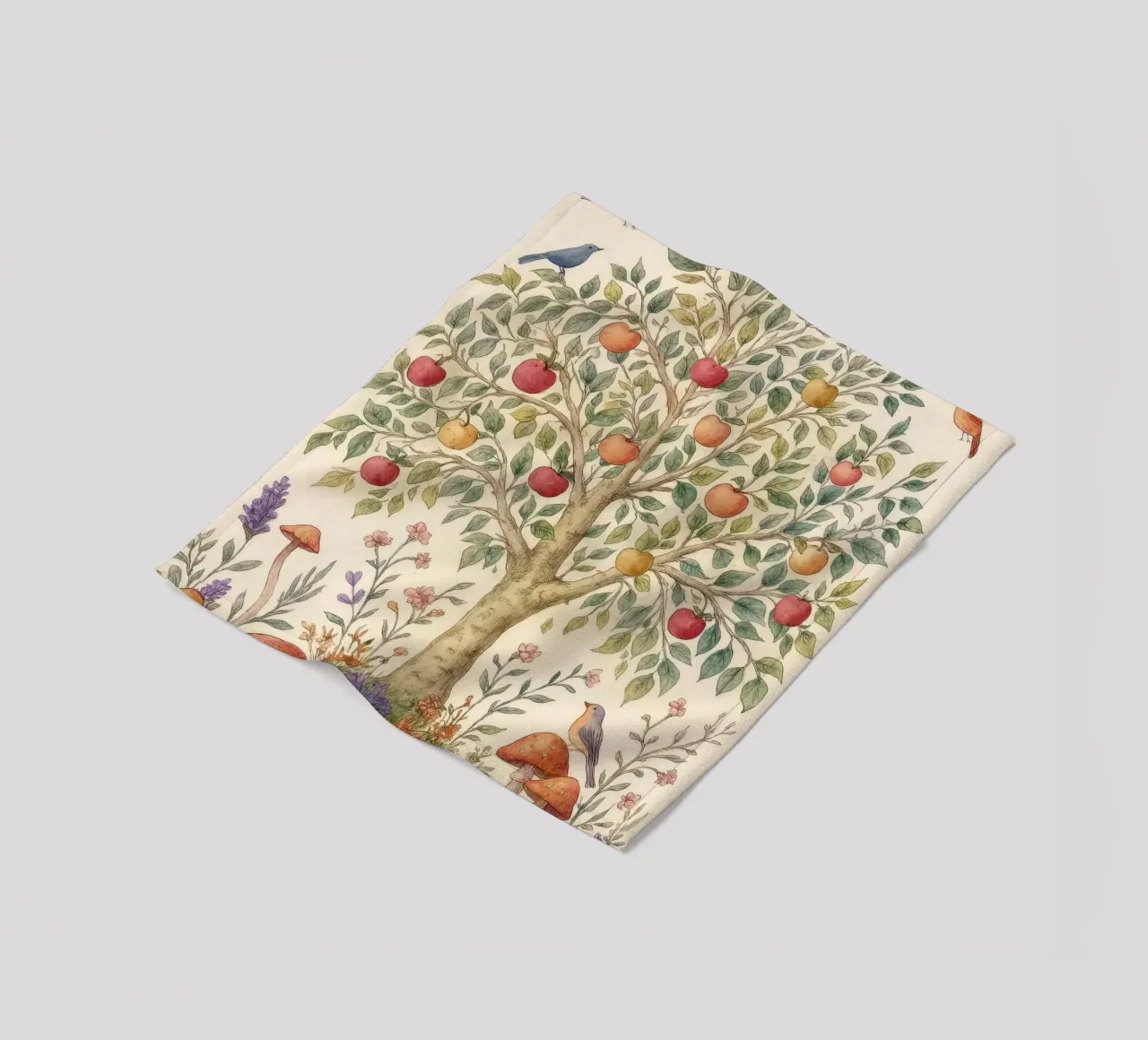 Albero di mele con uccelli e funghi Autunno botanico vintage coperta in pile da Gentle Echoes Art