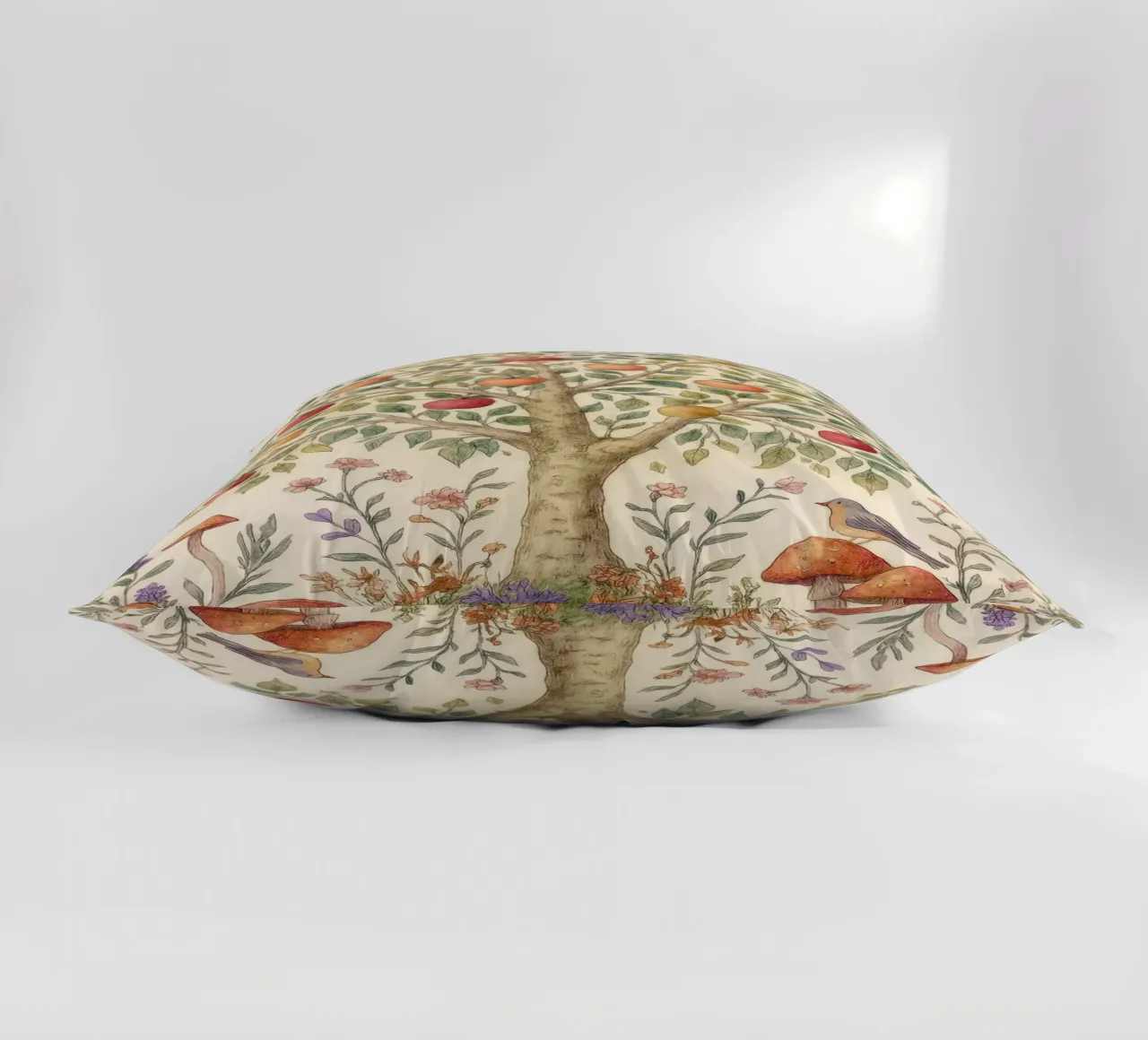 Albero di mele con uccelli e funghi Autunno botanico vintage cuscino da Gentle Echoes Art
