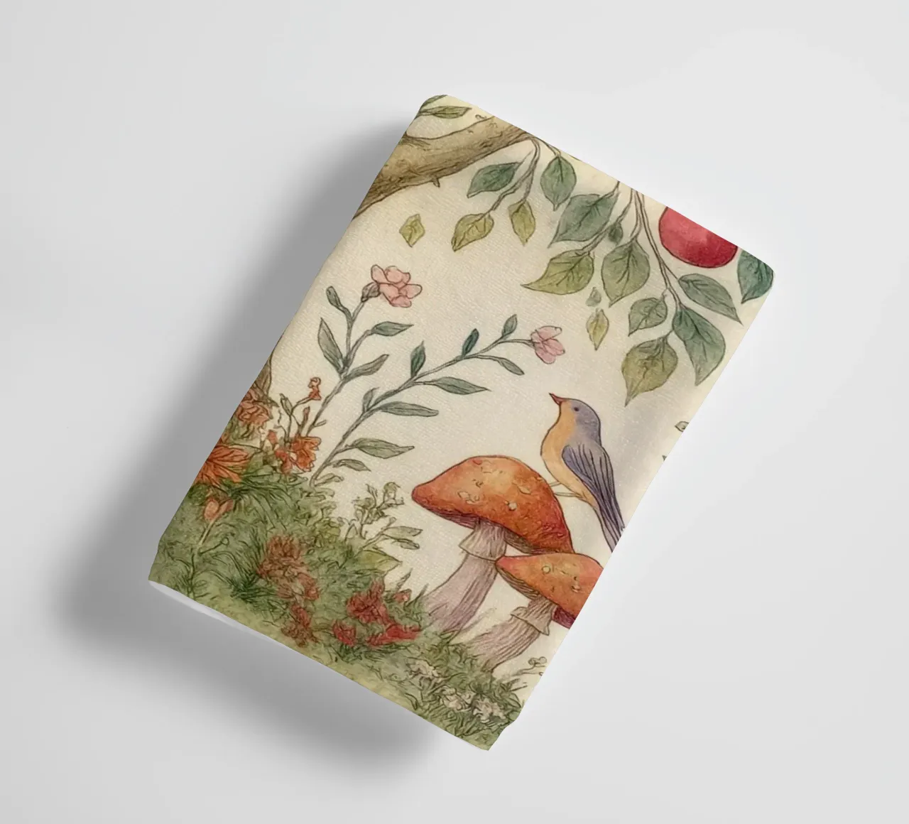 Albero di mele con uccelli e funghi Autunno botanico vintage asciugamano da bagno da Gentle Echoes Art