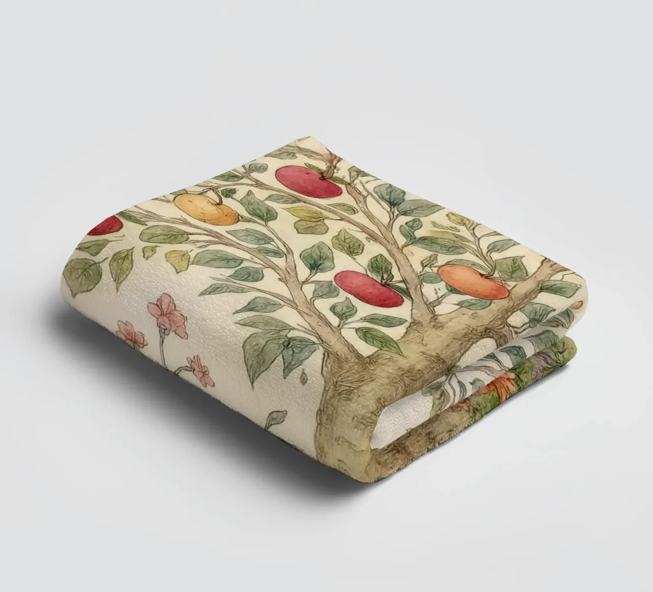 Albero di mele con uccelli e funghi Autunno botanico vintage asciugamano da bagno da Gentle Echoes Art