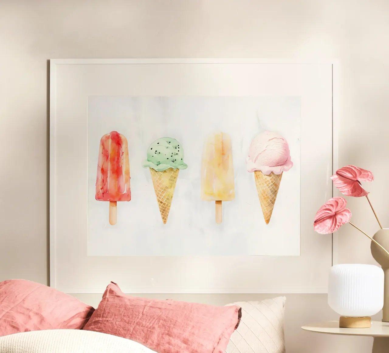 Gelato e ghiaccioli acquerellati poster con telaio in legno da 🐹 BABY ART PRINTS