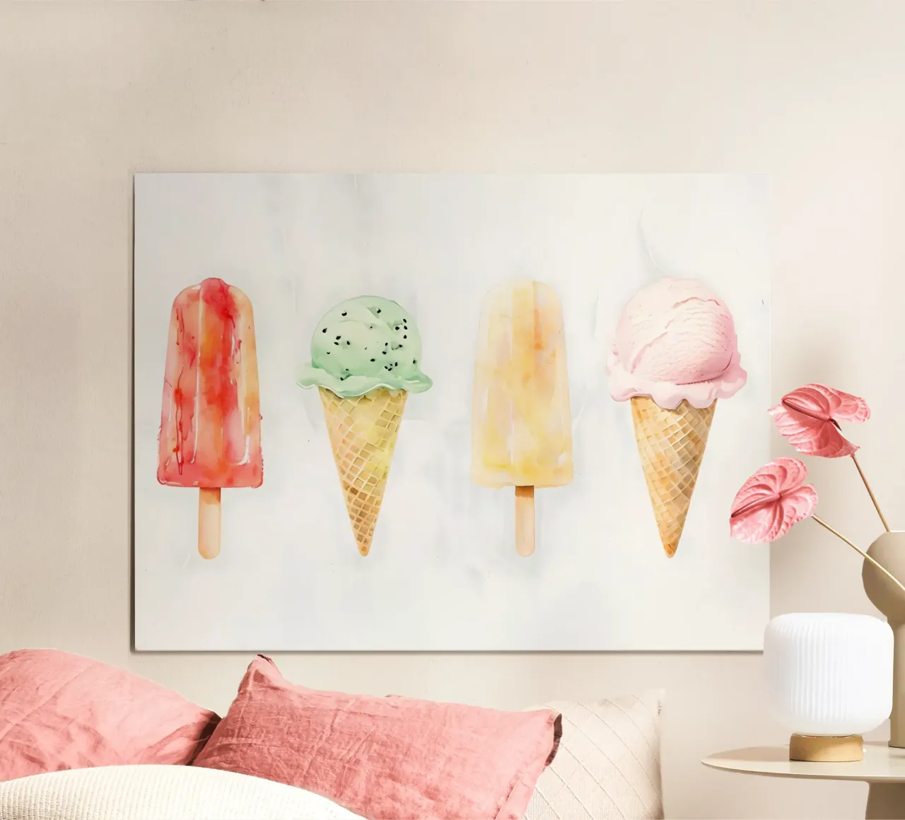 Gelato e ghiaccioli acquerellati poster con telaio in legno da 🐹 BABY ART PRINTS