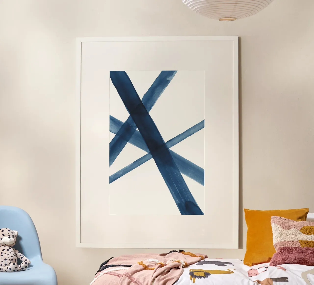Linee acquerellate blu scuro 3 poster con telaio in alluminio da NouveauPrints