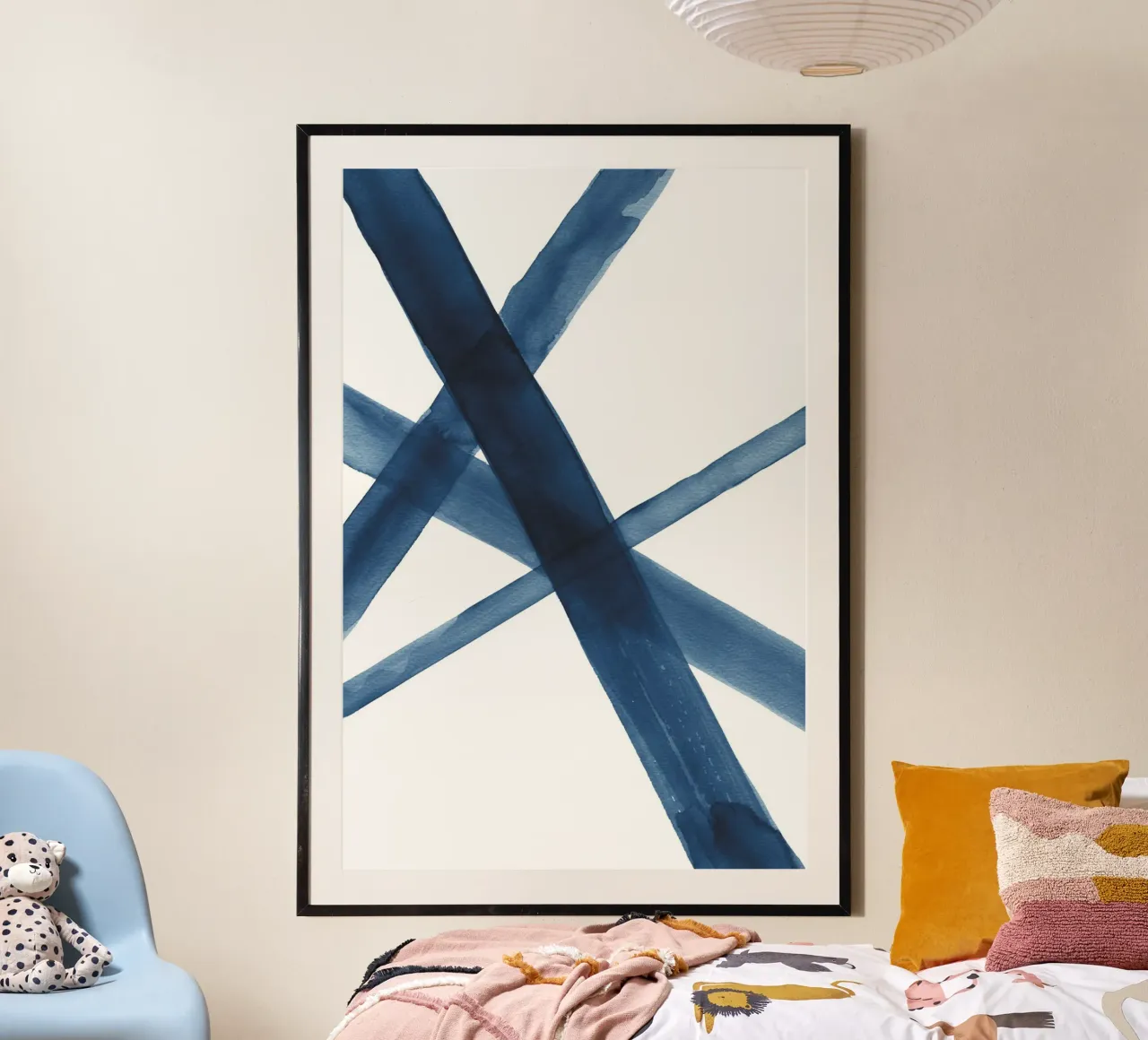 Linee acquerellate blu scuro 3 poster con telaio in alluminio da NouveauPrints