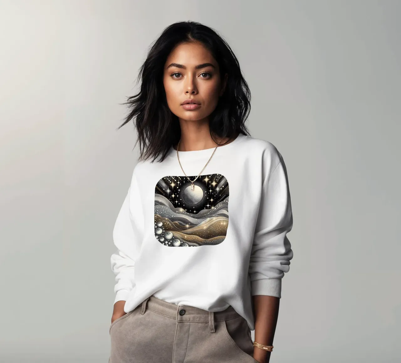 Luna abbagliante Paesaggio Argento Oro felpa da SilverPegasus