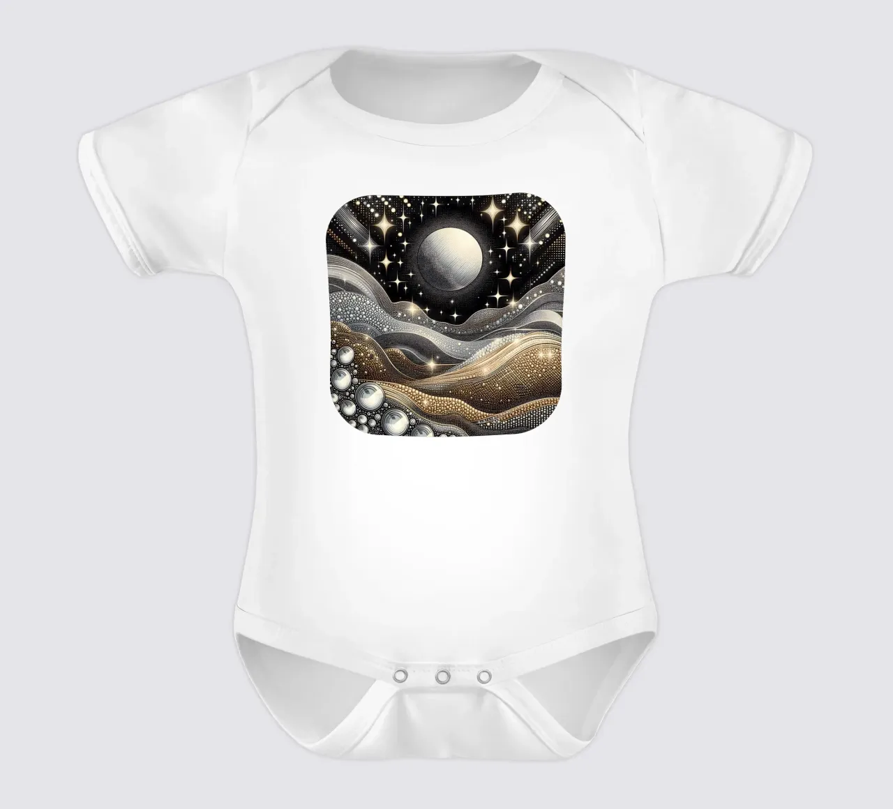 Luna abbagliante Paesaggio Argento Oro body neonato maniche corte da SilverPegasus