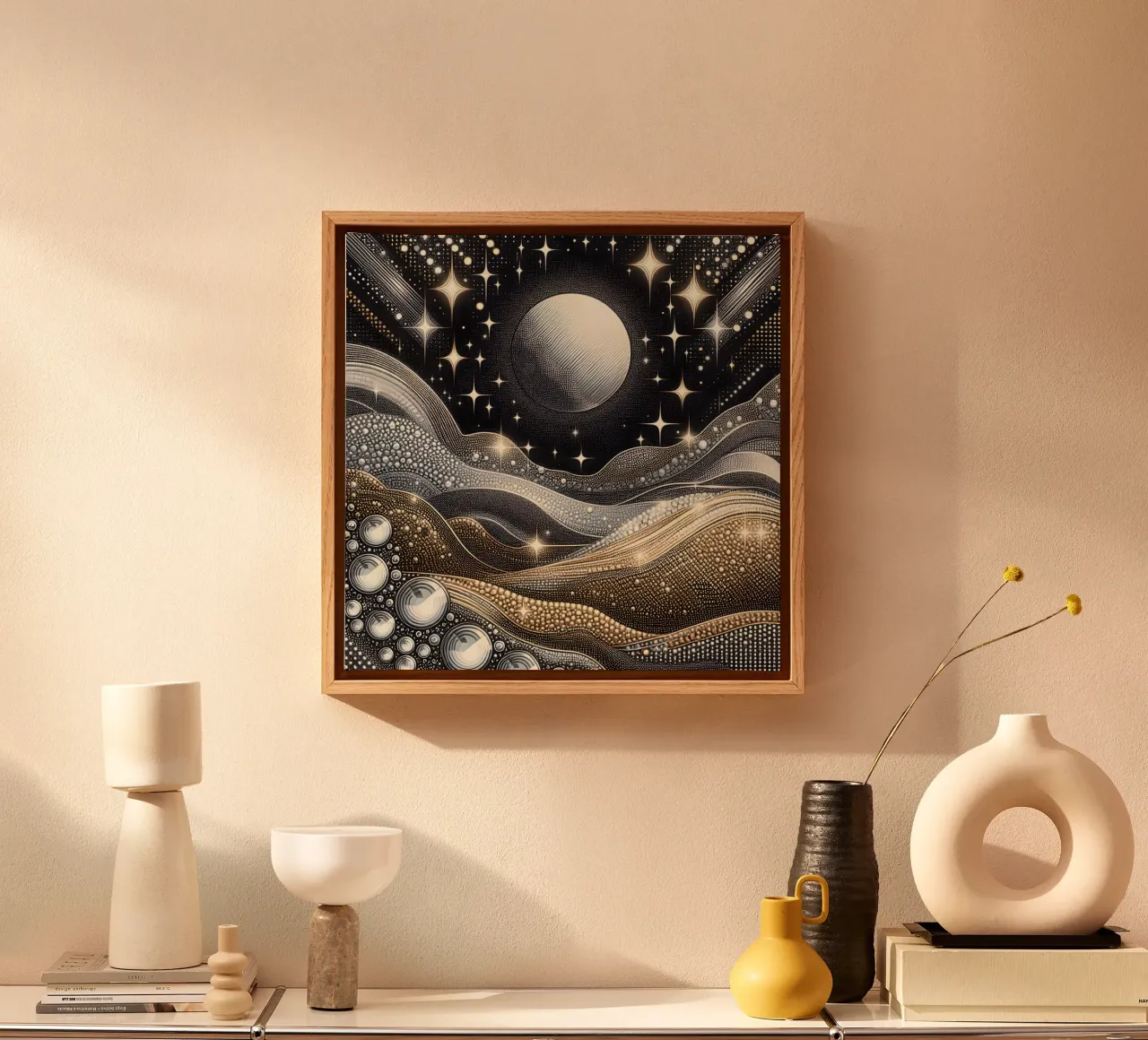 Luna abbagliante Paesaggio Argento Oro tela con Cornice a cassetta da SilverPegasus